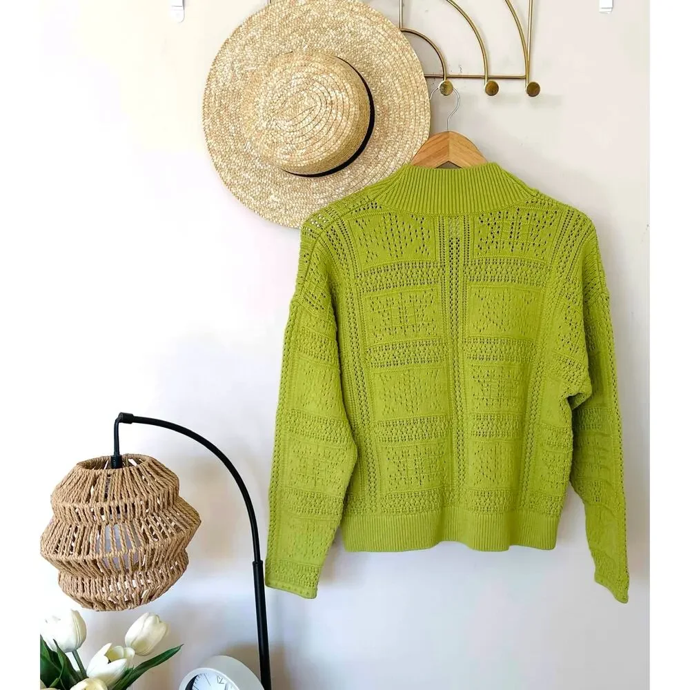 Club Monaco pointelle stitch green oversized sweater - Picture 3 of 5